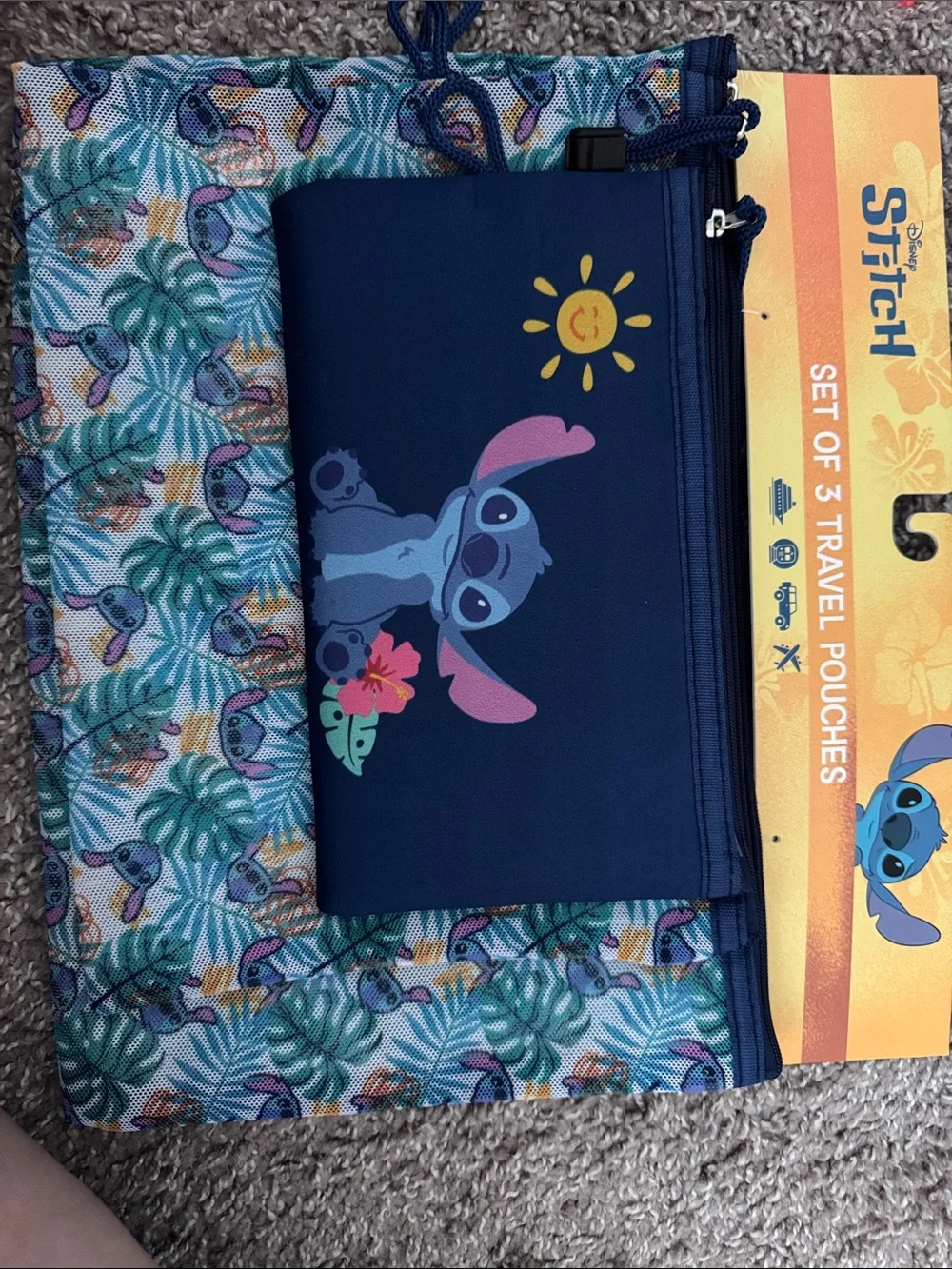 Disney Stitch Travel Pouch Set in Navy, Teal, Pink